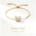 18K Gold Inlaid Sparkling Diamond Cat Design Adjustable Bracelet
