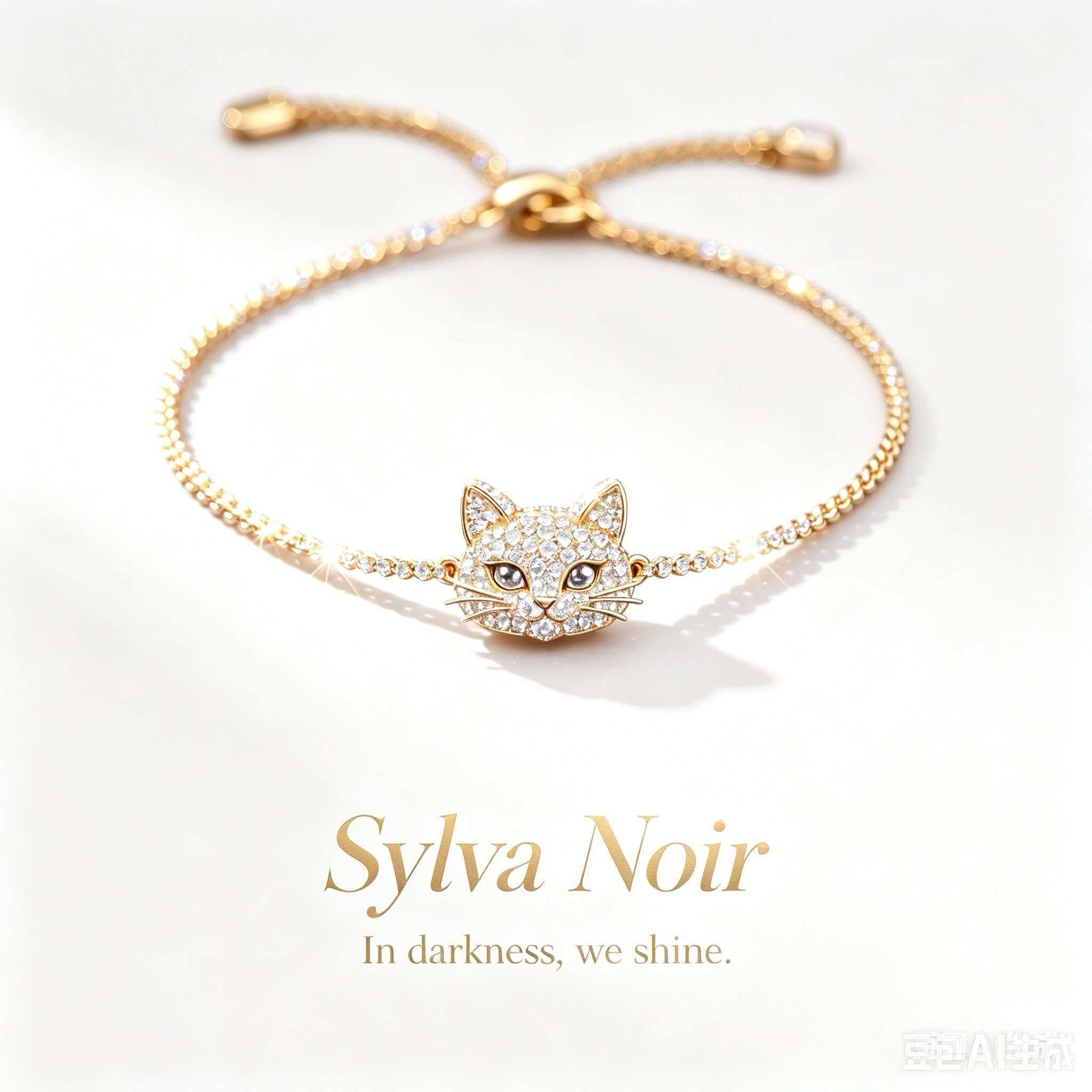 18K Gold Inlaid Sparkling Diamond Cat Design Adjustable Bracelet