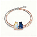 Night Sky Cat Bangle: 18K Gold Gemstone Two-Tone Adjustable