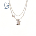 Double-Strand Pearl Cat Necklace