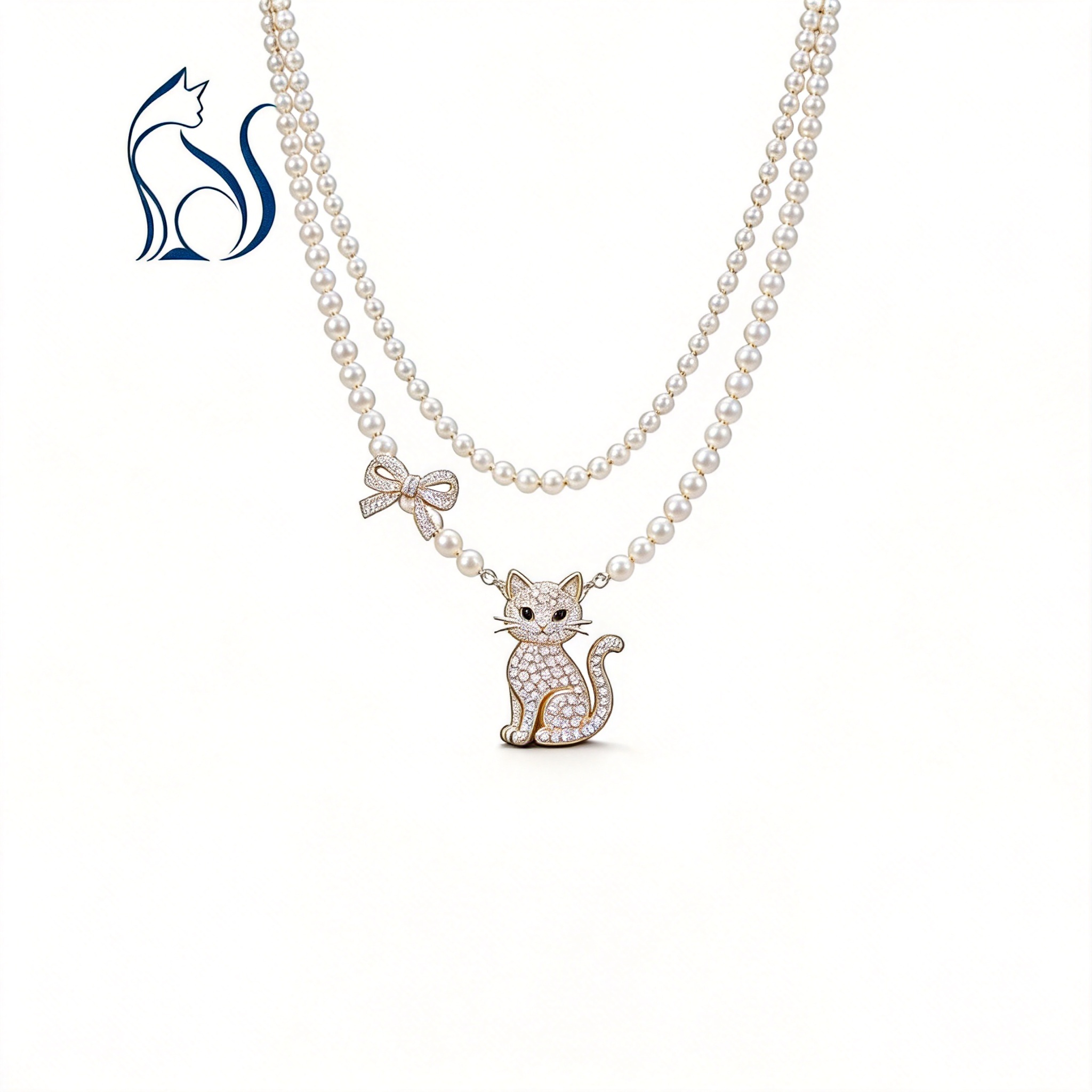 Double-Strand Pearl Cat Necklace
