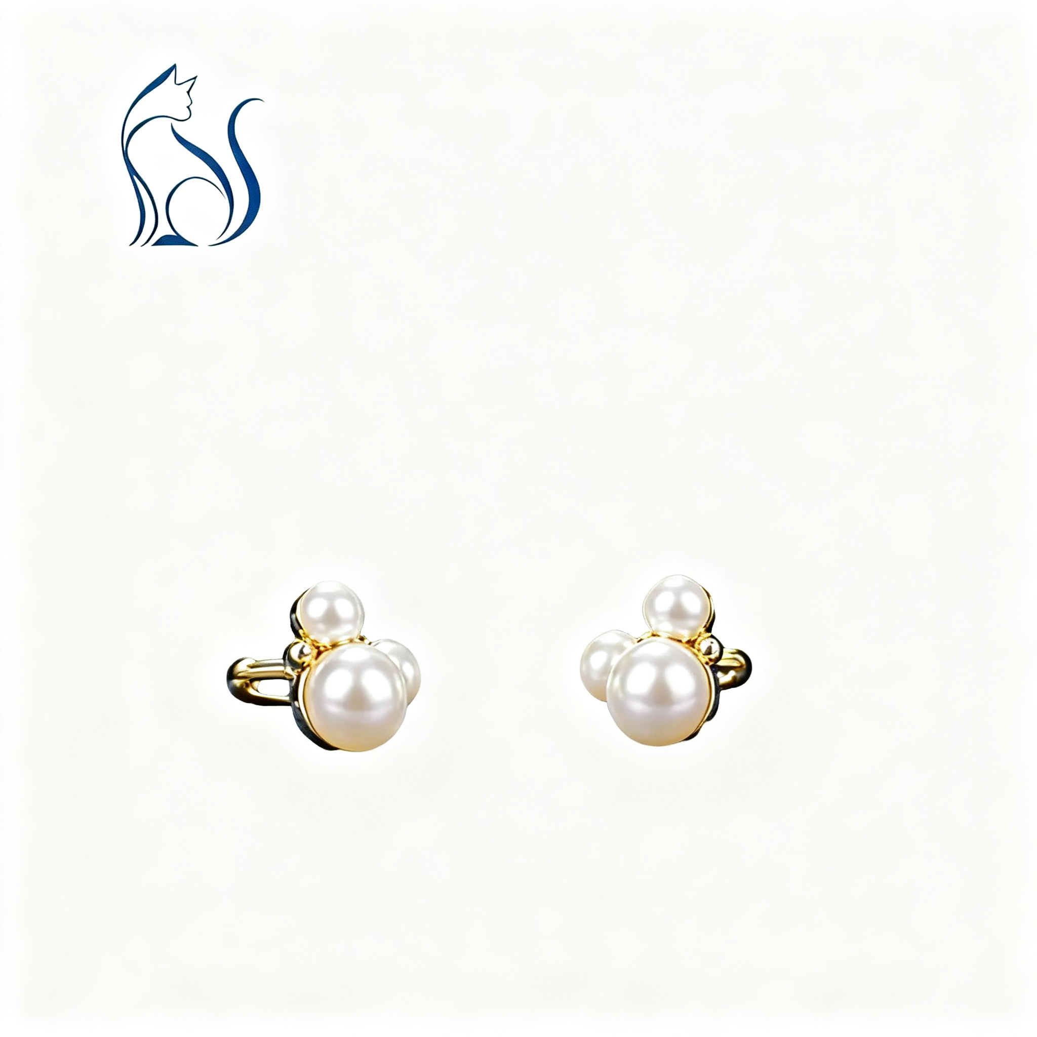 Three-Pearl Cat Earrings