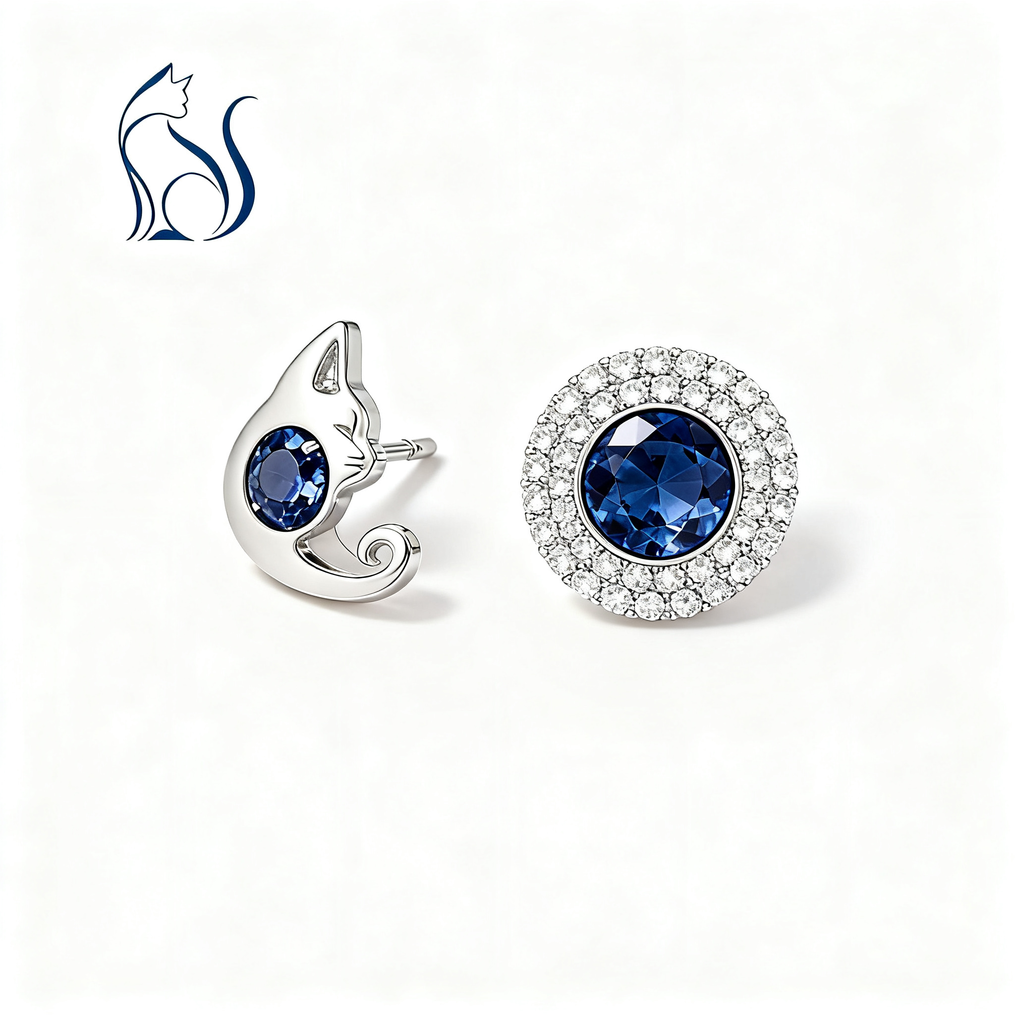 18K Gold Inlaid Deep Blue Gemstone Stud Earrings