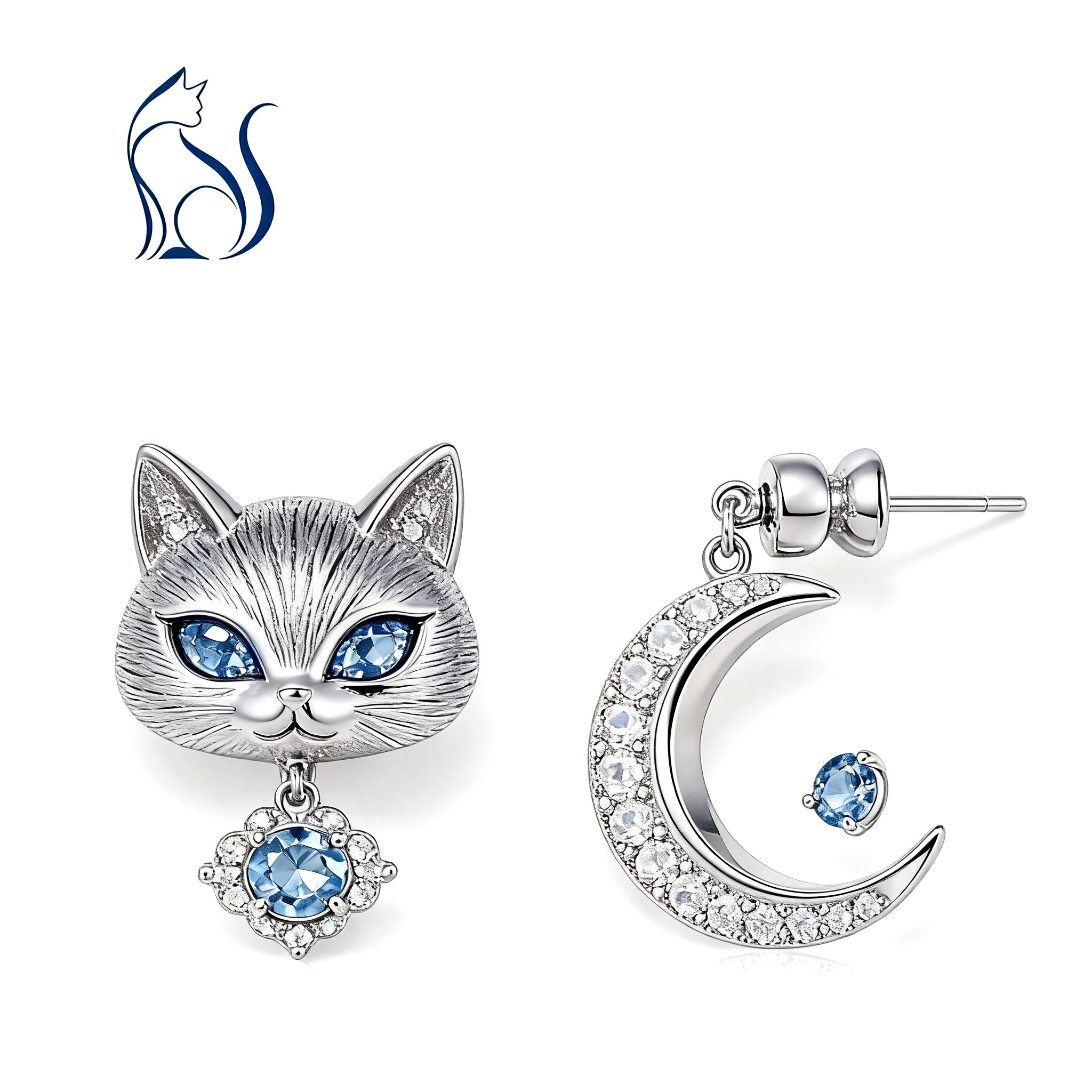 18K Gold Blue Eye Mismatched Stud Earrings